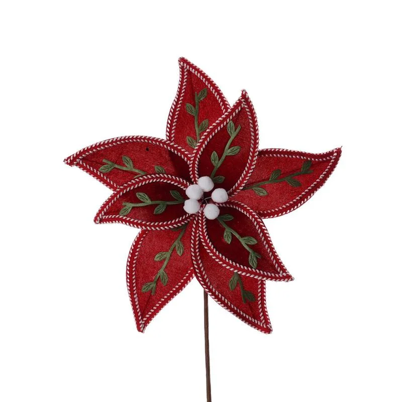 Flor decorativa navideña de tela de 28 cm para arreglos de temporada – Zona Muebles