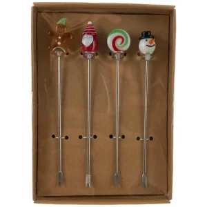 Juego de 4 picks decorativos navideños de vidrio y acero inoxidable – Zona Muebles