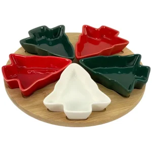 Juego de platos para dips con bandeja de porcelana y bambú, 6 piezas – Zona Muebles
